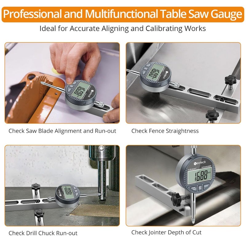 Neoteck 0-1'' Digital Dial Indicator Table Saw Gauge Suitable for Table Saws with a Groove Width of 3/4" (19mm) or more for Aligning and Calibrating Work,Shop Machinery,Band Saw and Drill Press-Silver - Image 3